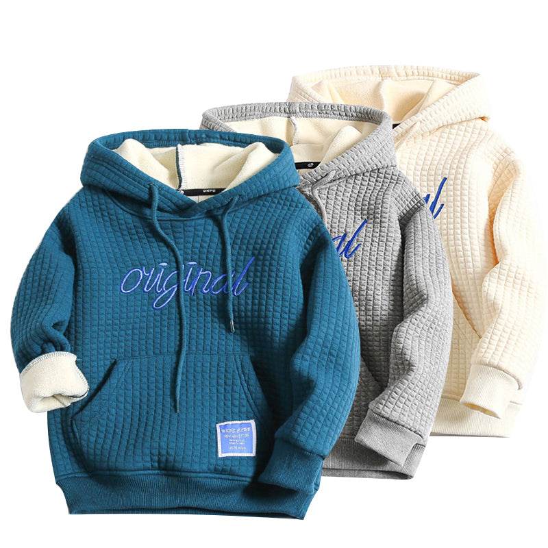 Boys' Plus Fleece Hoodie Cuhk Children's Embroidered Whole Velvet - Mubimart