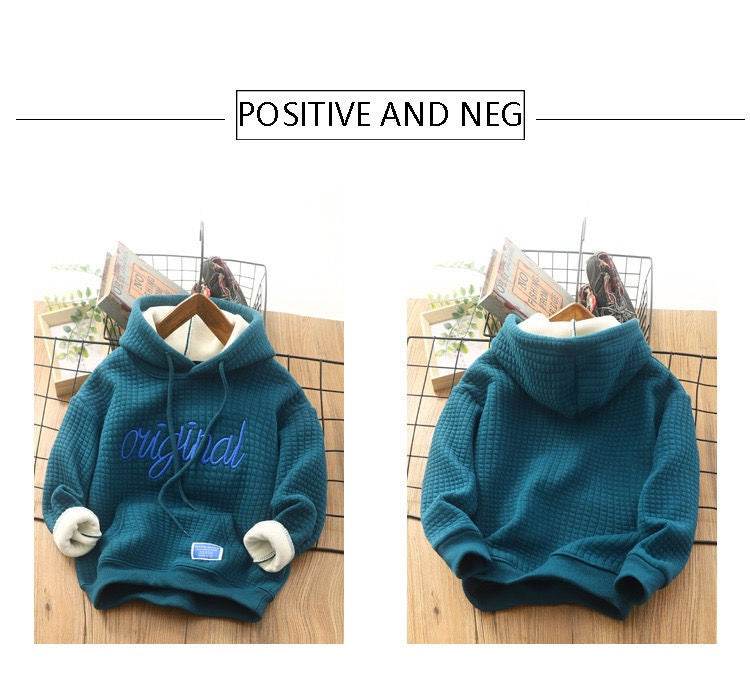 Boys' Plus Fleece Hoodie Cuhk Children's Embroidered Whole Velvet - Mubimart