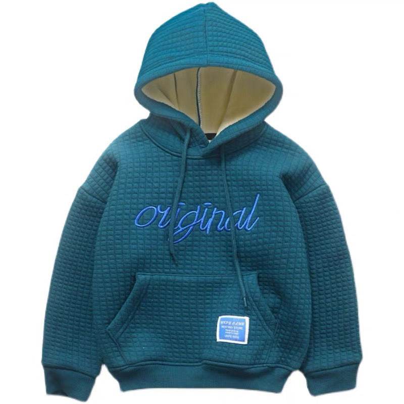 Boys' Plus Fleece Hoodie Cuhk Children's Embroidered Whole Velvet - Mubimart