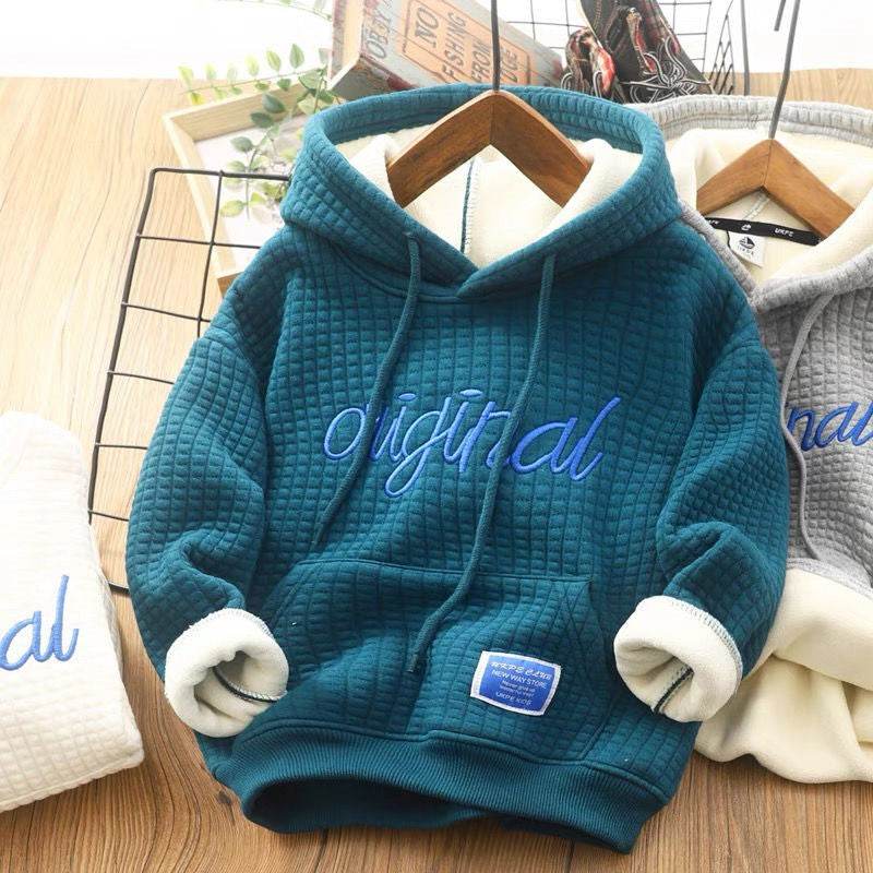Boys' Plus Fleece Hoodie Cuhk Children's Embroidered Whole Velvet - Mubimart