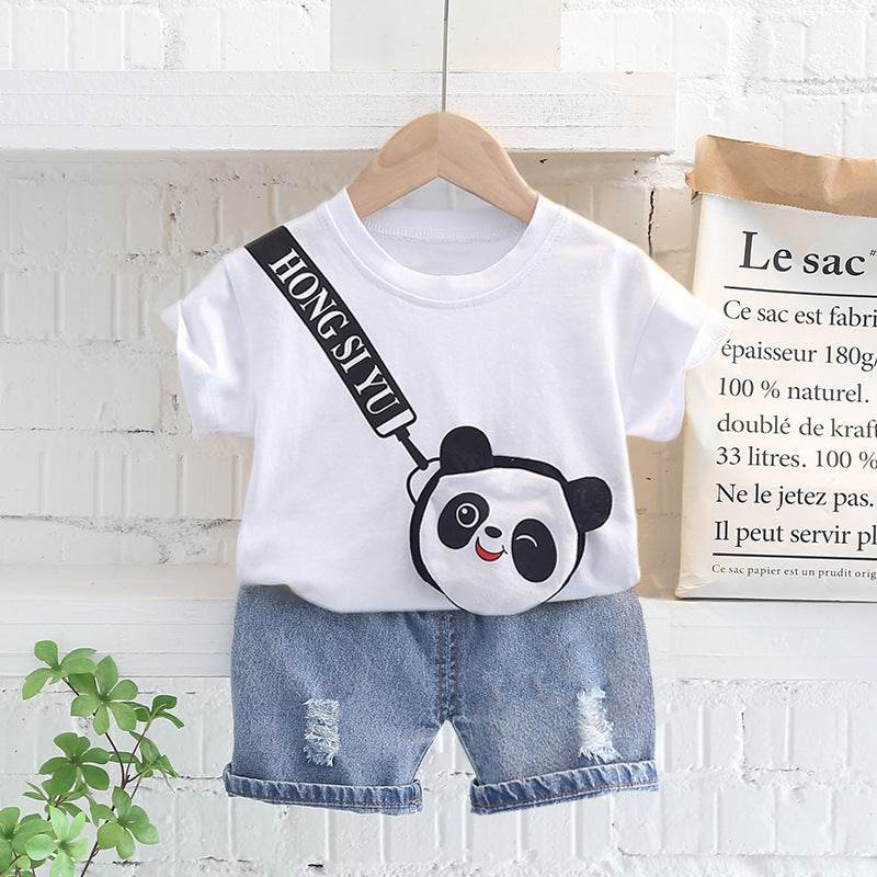 Boys' Summer Cartoon Bag Short-sleeved Two-piece Set Baby - Mubimart