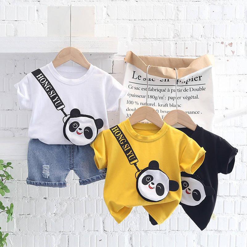 Boys' Summer Cartoon Bag Short-sleeved Two-piece Set Baby - Mubimart - Baby Cloth 