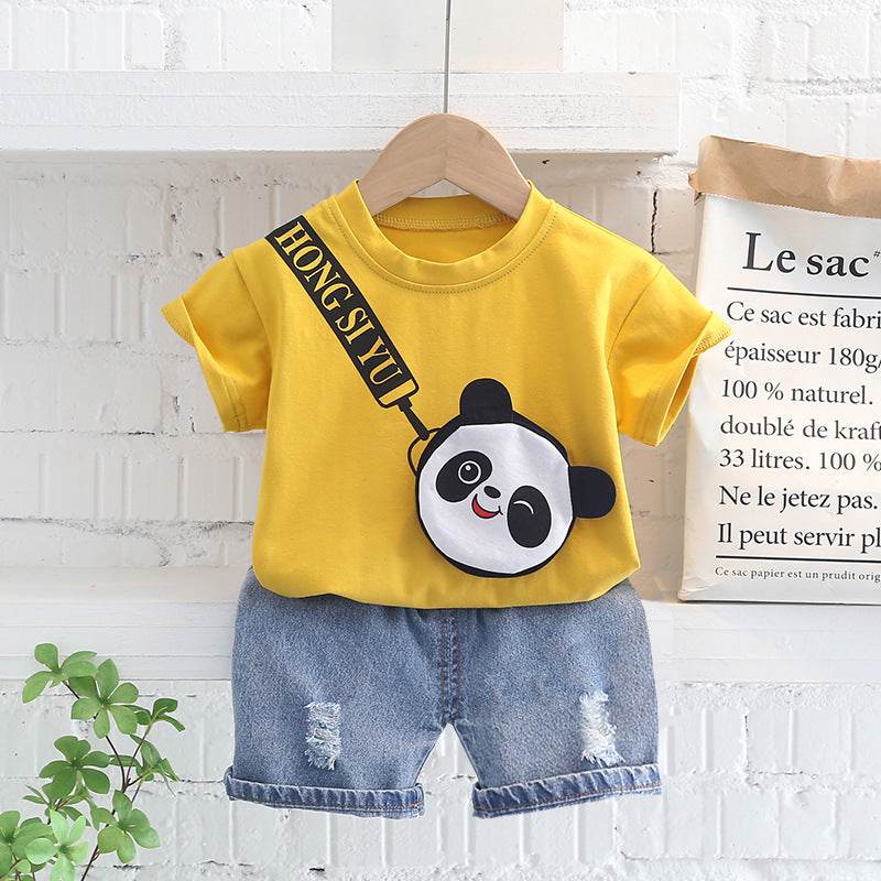Boys' Summer Cartoon Bag Short-sleeved Two-piece Set Baby - Mubimart