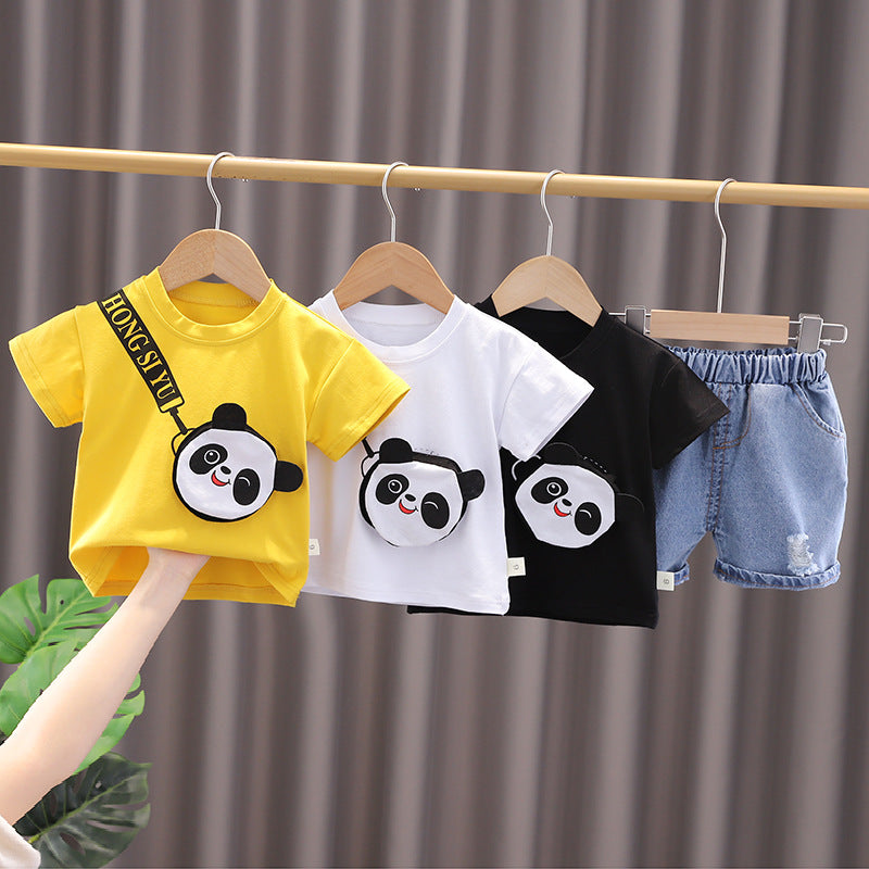 Boys' Summer Cartoon Bag Short-sleeved Two-piece Set Baby - Mubimart -  