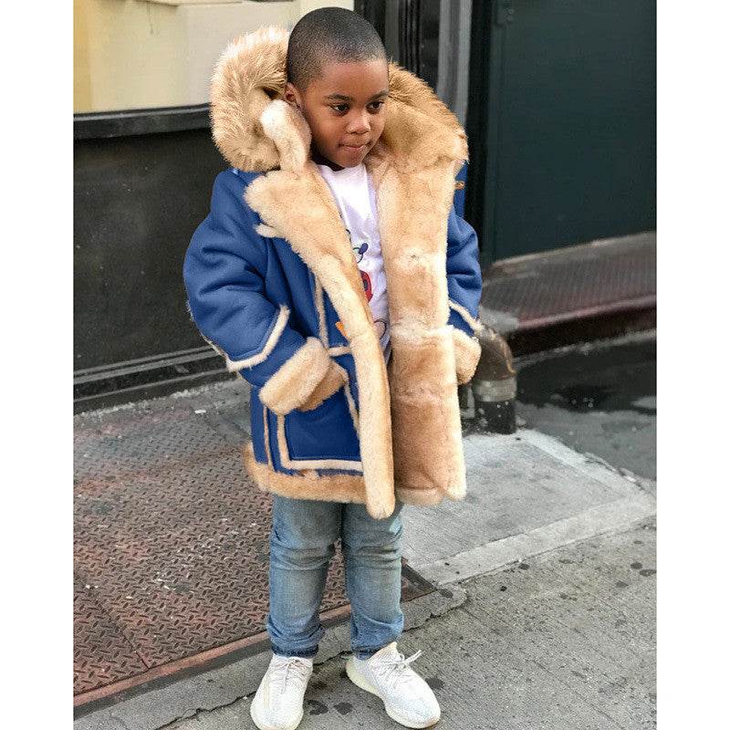 Boys' Warm Fur All-in-one Fashion Hooded Jacket - Mubimart