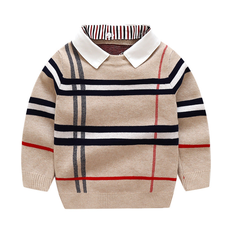 Boys plaid jacquard sweater - Mubimart - Boy Sweatshirts 