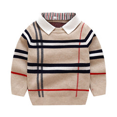 Boys plaid jacquard sweater - Mubimart - Boy Sweatshirts 