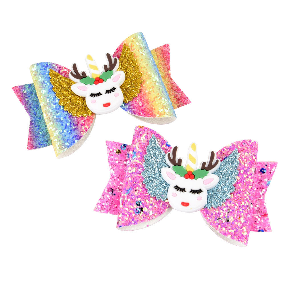 Bright Glitter Children Hair Clips Kids Fairy Bow Princess Hairgrips Flexible Hair Bow Headwear - Mubimart - Hair accessories 