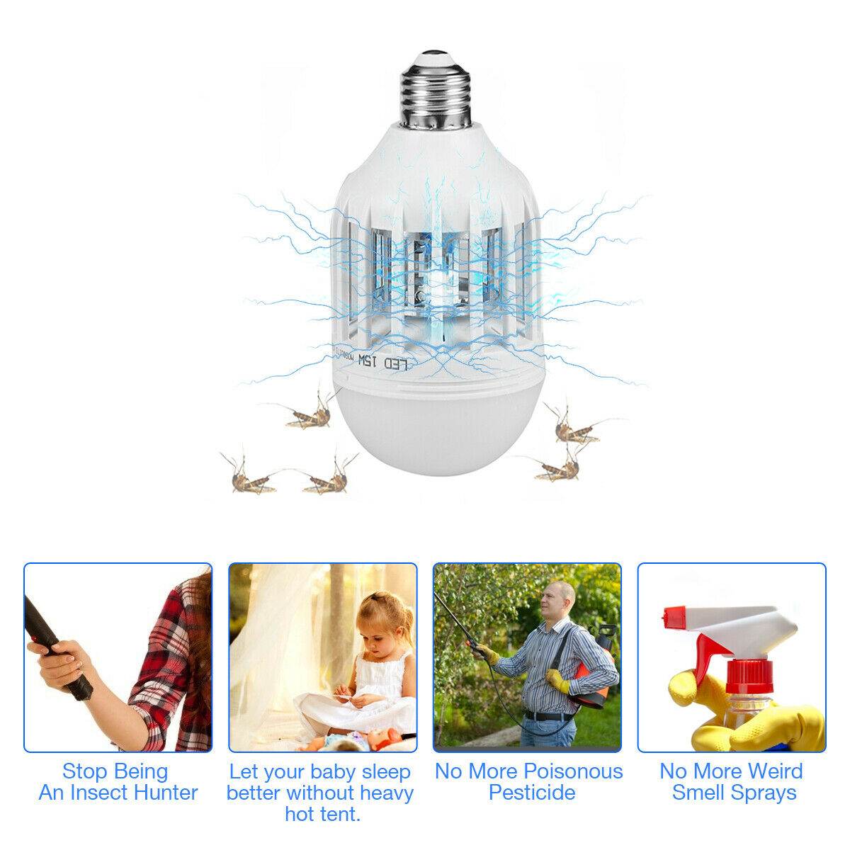 Bug Zapper Light Bulb Mosquito Lamp Fly Trap Killer Indoor Outdoor Insect E26 E27 - Mubimart