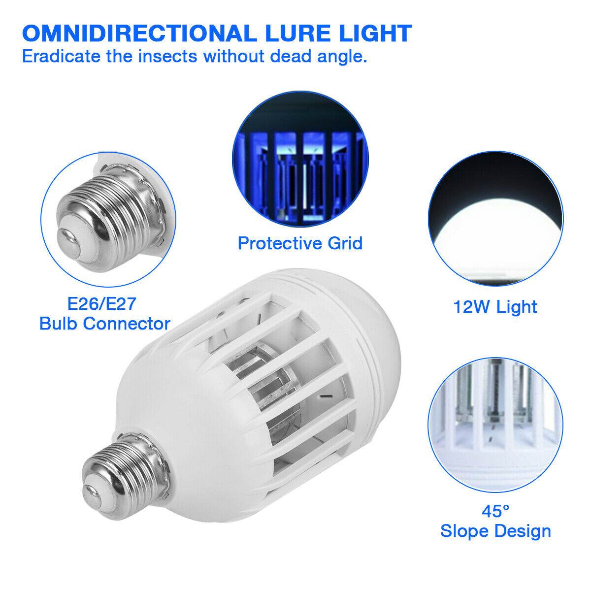 Bug Zapper Light Bulb Mosquito Lamp Fly Trap Killer Indoor Outdoor Insect E26 E27 - Mubimart