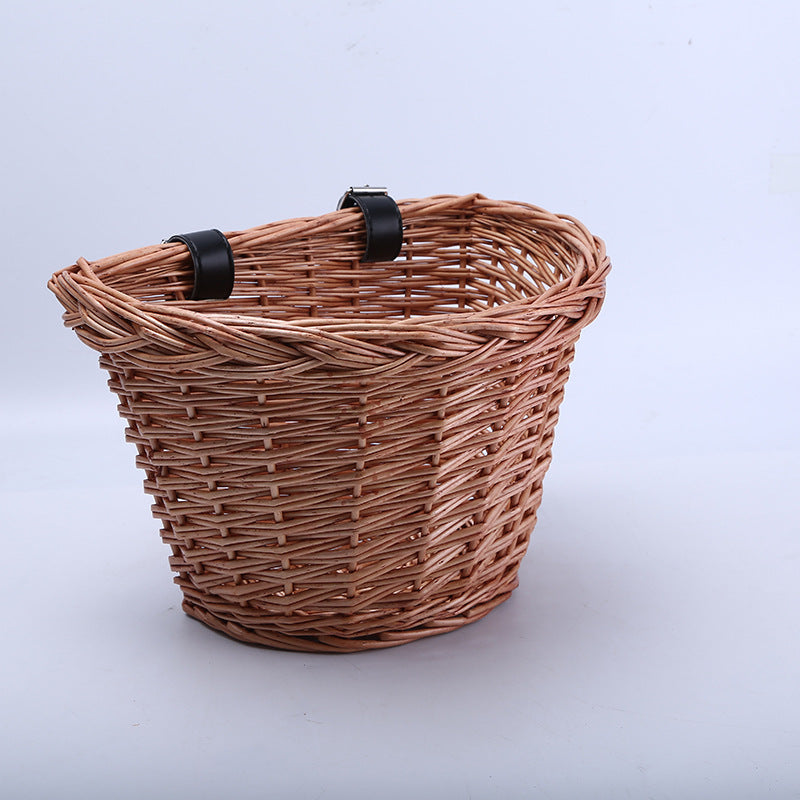 Cart Frame Wicker Woven Basket Shopping Bike - Mubimart - Wicker basket 