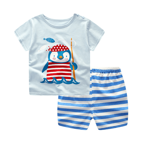 Cartoon Clothing Baby Boy Summer Clothes T-shirt Baby Girl Casual Clothing Sets - Mubimart