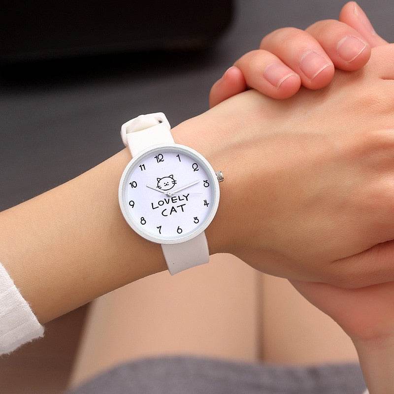 Cartoon Kids Quartz Watch Silicone Candy Color Student Watch Girls Clock Fashion Cat Watches Children Wristwatch Ladies Watch - Mubimart