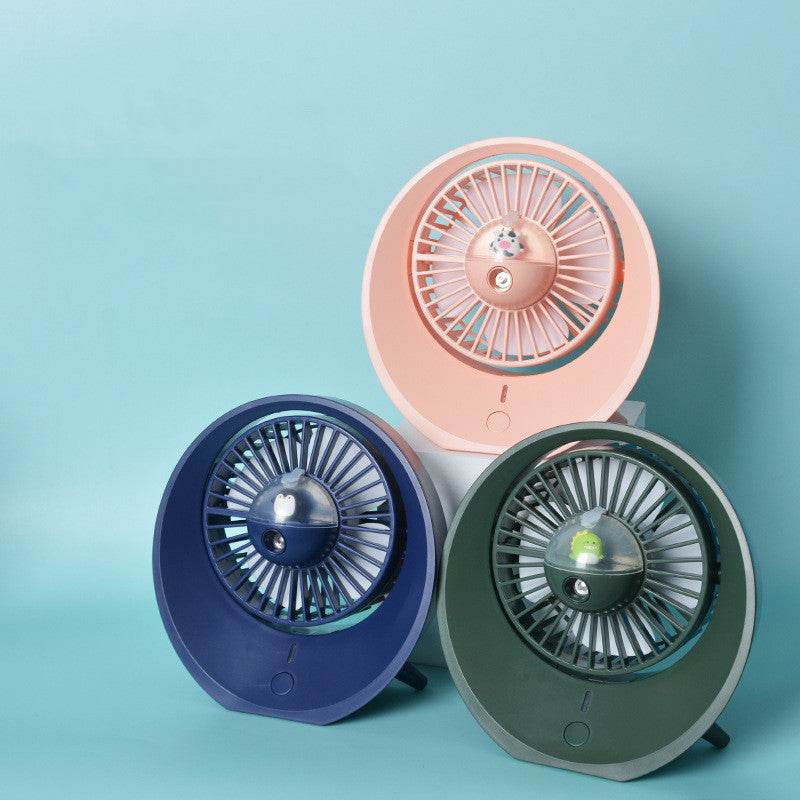 Cartoon Water Mist Fan Spray Mini Fan Spray Humidification Adjustable Angle USB Charging Desktop Fan - Mubimart