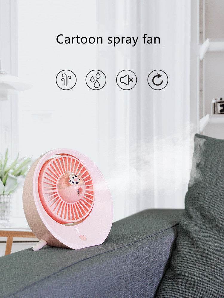 Cartoon Water Mist Fan Spray Mini Fan Spray Humidification Adjustable Angle USB Charging Desktop Fan - Mubimart