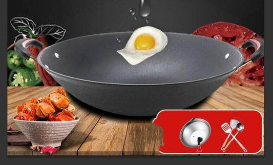 Cast Iron With Double Ears, Round Bottom Flat-bottomed Iron Pan - Mubimart