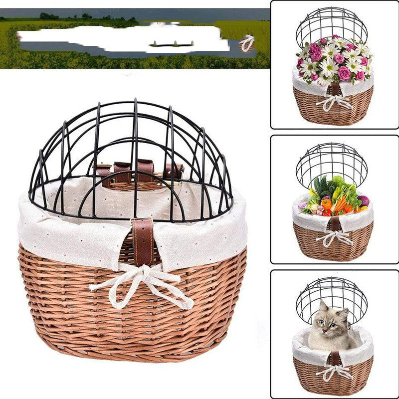 Cat And Dog Bicycle Front Handle Basket Pet Seat Handle Wicker Road Bicycle Basket Pet Cat And Dog Cage - Mubimart -  