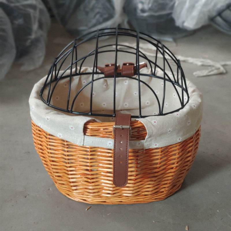Cat And Dog Bicycle Front Handle Basket Pet Seat Handle Wicker Road Bicycle Basket Pet Cat And Dog Cage - Mubimart