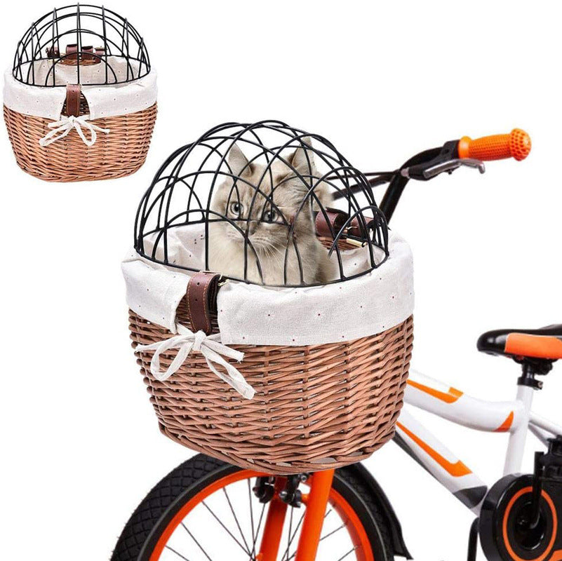 Cat And Dog Bicycle Front Handle Basket Pet Seat Handle Wicker Road Bicycle Basket Pet Cat And Dog Cage - Mubimart -  