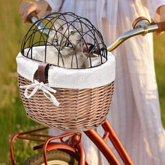 Cat And Dog Bicycle Front Handle Basket Pet Seat Handle Wicker Road Bicycle Basket Pet Cat And Dog Cage - Mubimart -  