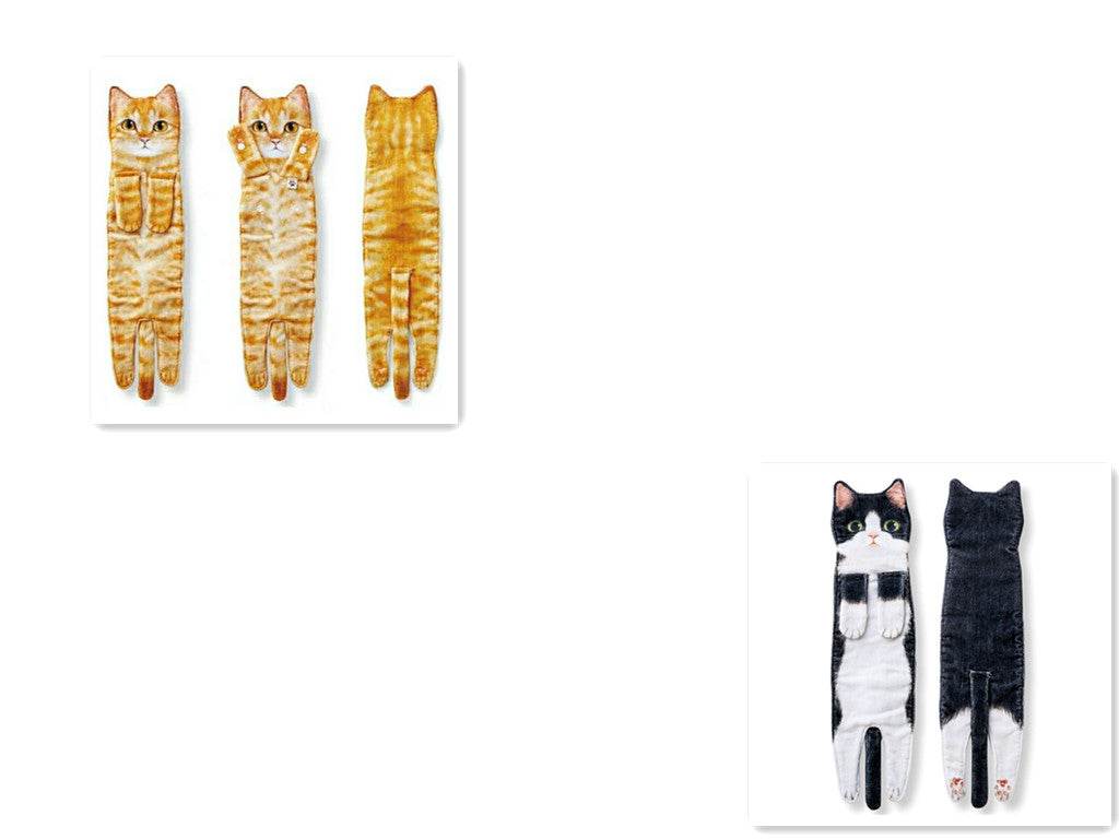 Cat Hand Towels Long Cat Shape Wipe Handkerchiefs Bath Towels For Bathroom Kitchen - Mubimart