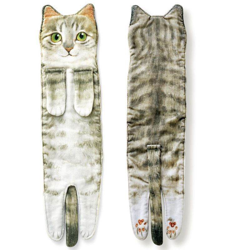 Cat Hand Towels Long Cat Shape Wipe Handkerchiefs Bath Towels For Bathroom Kitchen - Mubimart