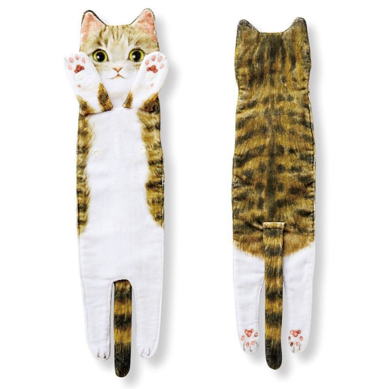 Cat Hand Towels Long Cat Shape Wipe Handkerchiefs Bath Towels For Bathroom Kitchen - Mubimart -  