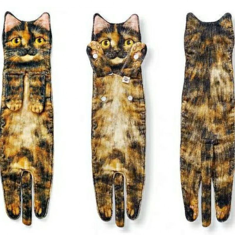 Cat Hand Towels Long Cat Shape Wipe Handkerchiefs Bath Towels For Bathroom Kitchen - Mubimart -  