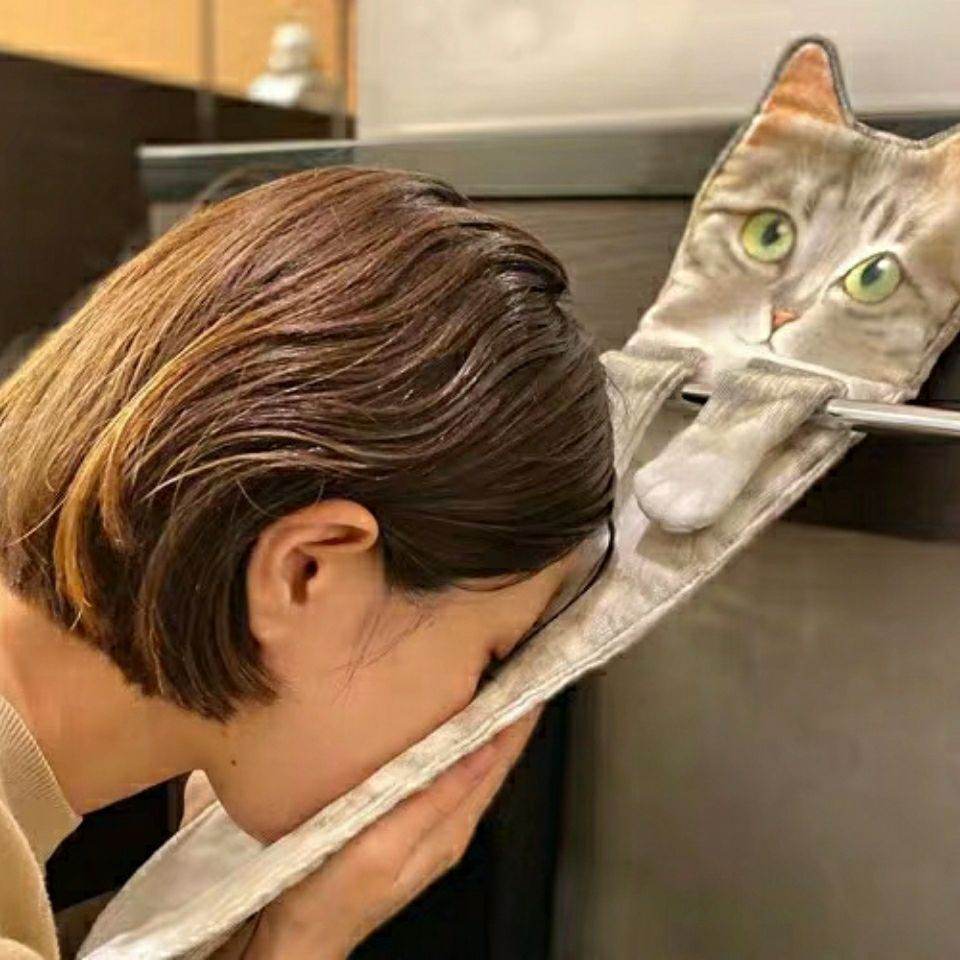 Cat Hand Towels Long Cat Shape Wipe Handkerchiefs Bath Towels For Bathroom Kitchen - Mubimart