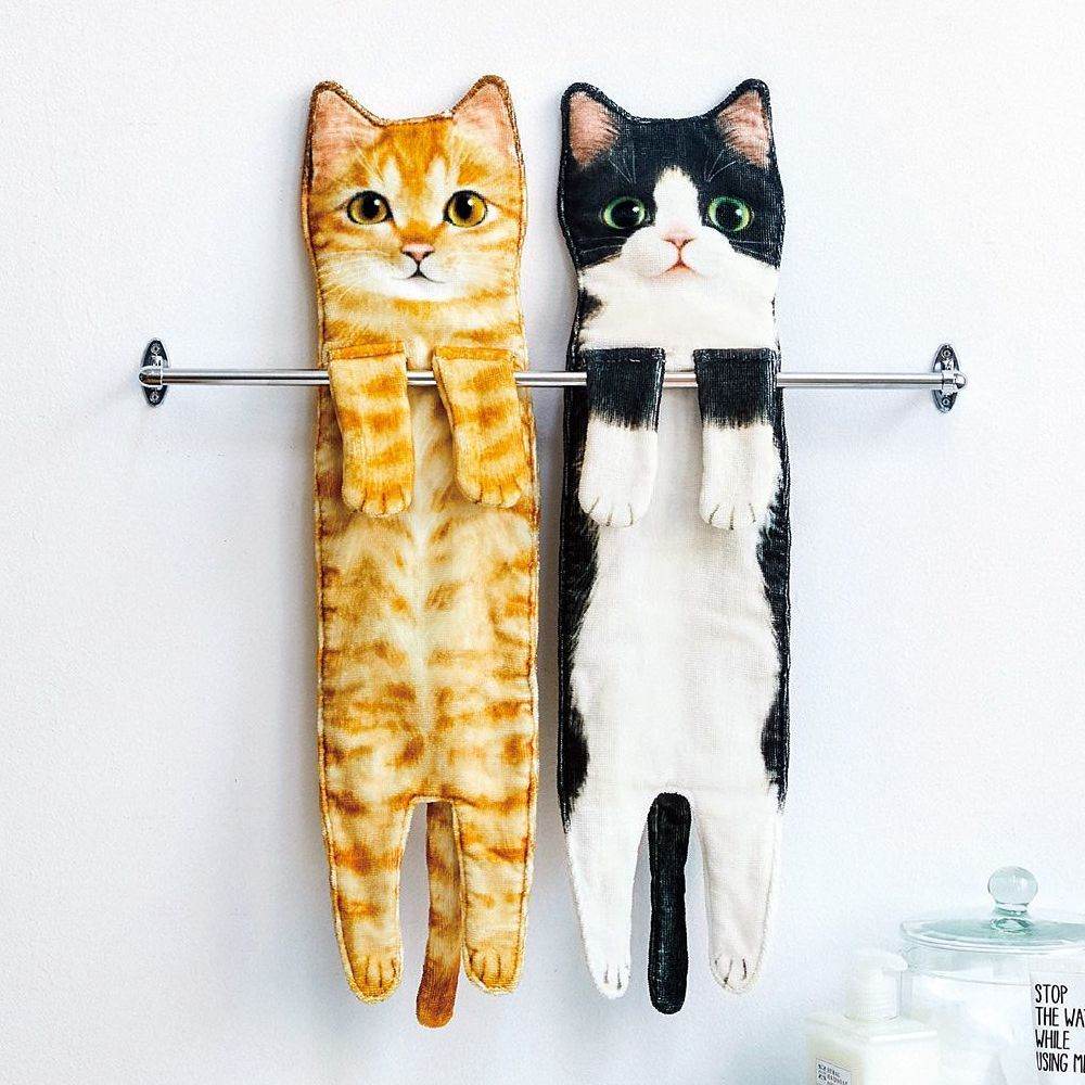 Cat Hand Towels Long Cat Shape Wipe Handkerchiefs Bath Towels For Bathroom Kitchen - Mubimart