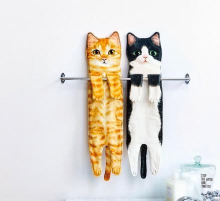 Cat Hand Towels Long Cat Shape Wipe Handkerchiefs Bath Towels For Bathroom Kitchen - Mubimart -  