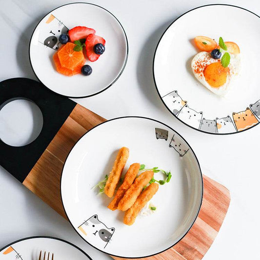 Cat Plate Vegetable Plate Deep Plate Household Ceramic - Mubimart
