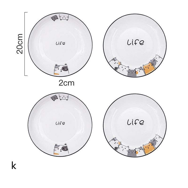 Cat Plate Vegetable Plate Deep Plate Household Ceramic - Mubimart