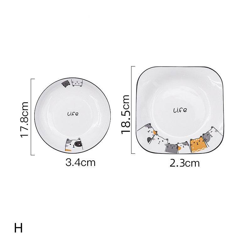 Cat Plate Vegetable Plate Deep Plate Household Ceramic - Mubimart