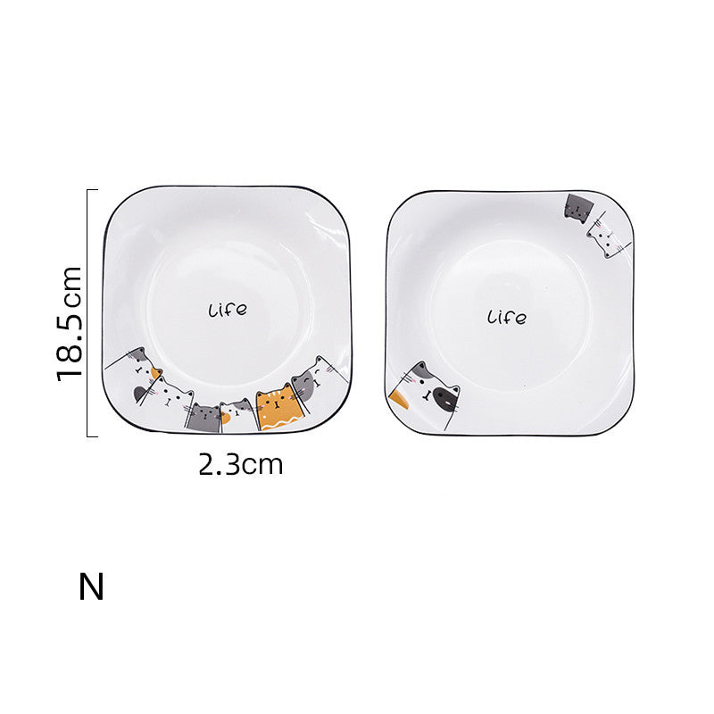 Cat Plate Vegetable Plate Deep Plate Household Ceramic - Mubimart -  