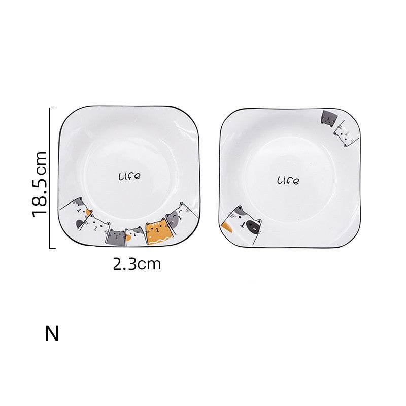 Cat Plate Vegetable Plate Deep Plate Household Ceramic - Mubimart