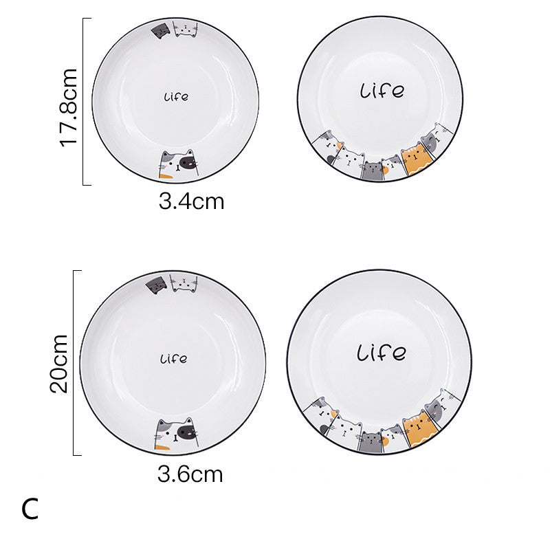 Cat Plate Vegetable Plate Deep Plate Household Ceramic - Mubimart -  