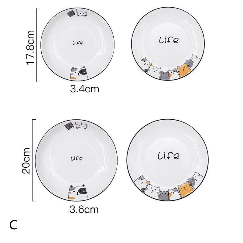 Cat Plate Vegetable Plate Deep Plate Household Ceramic - Mubimart