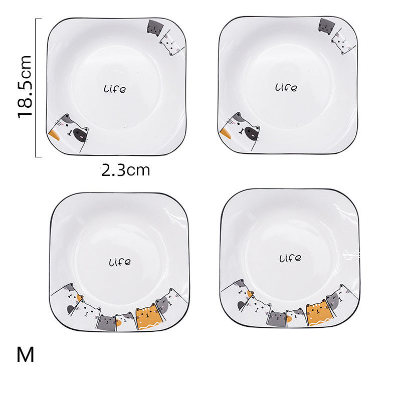 Cat Plate Vegetable Plate Deep Plate Household Ceramic - Mubimart -  