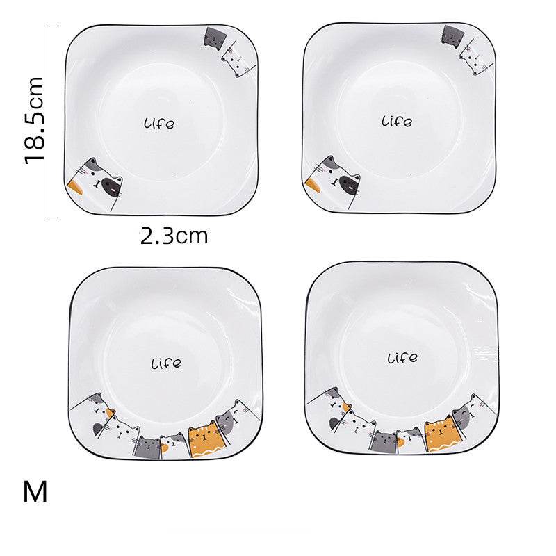 Cat Plate Vegetable Plate Deep Plate Household Ceramic - Mubimart
