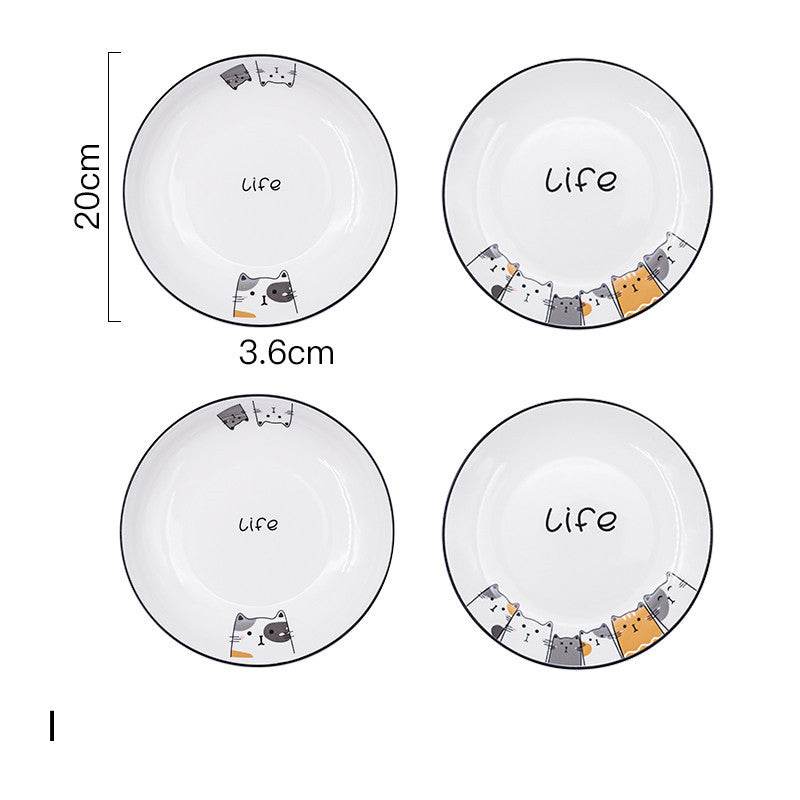 Cat Plate Vegetable Plate Deep Plate Household Ceramic - Mubimart