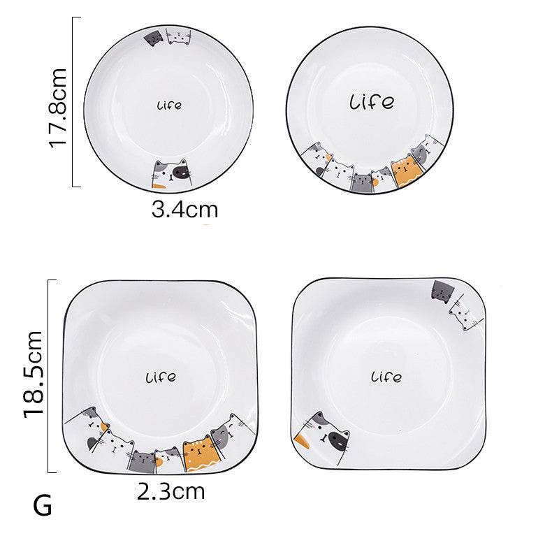 Cat Plate Vegetable Plate Deep Plate Household Ceramic - Mubimart