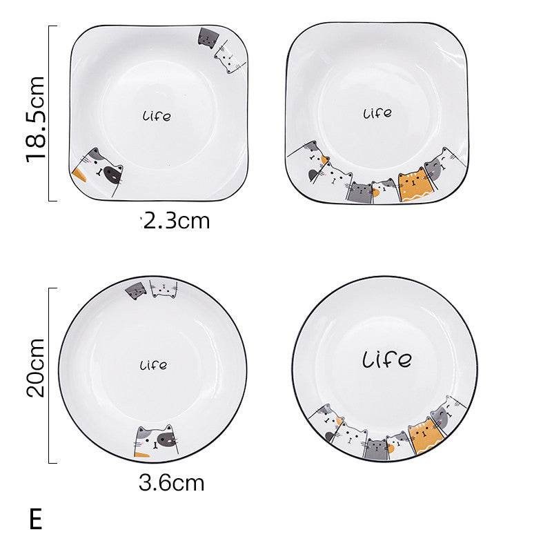 Cat Plate Vegetable Plate Deep Plate Household Ceramic - Mubimart