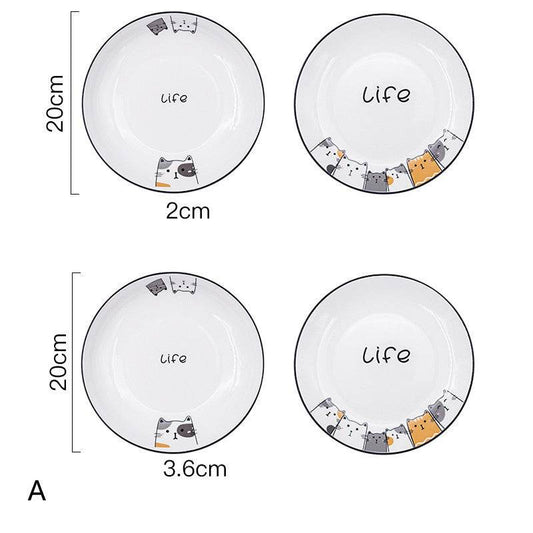 Cat Plate Vegetable Plate Deep Plate Household Ceramic - Mubimart