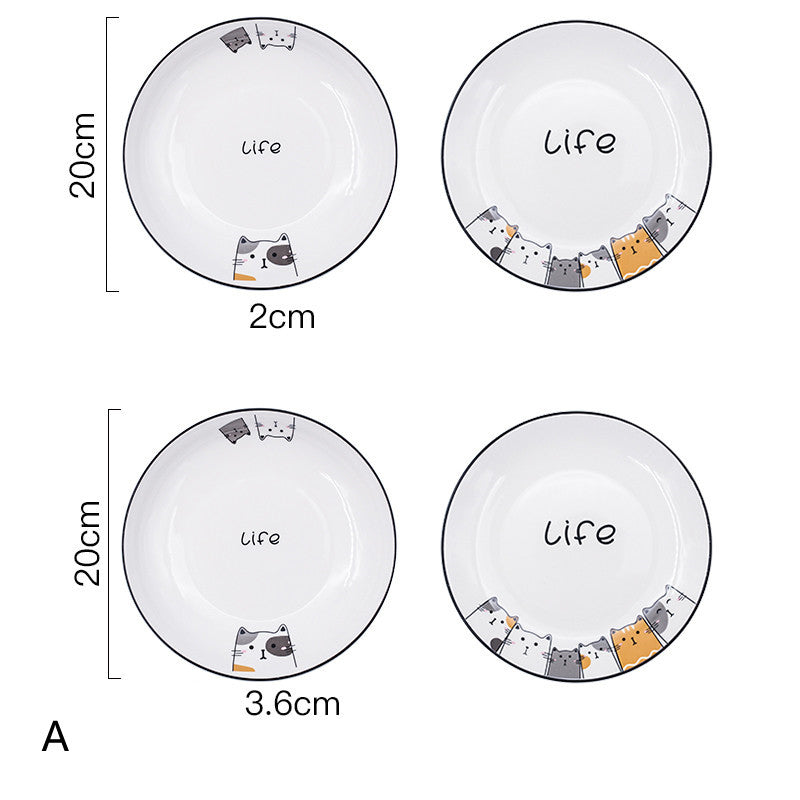 Cat Plate Vegetable Plate Deep Plate Household Ceramic - Mubimart -  