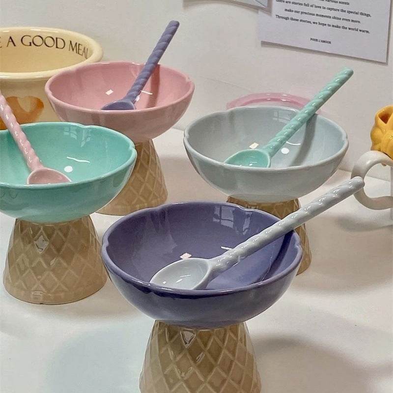 Ceramic Cute Ice Cream Bowl Fruit Bowl Breakfast Oatmeal Fried - Mubimart