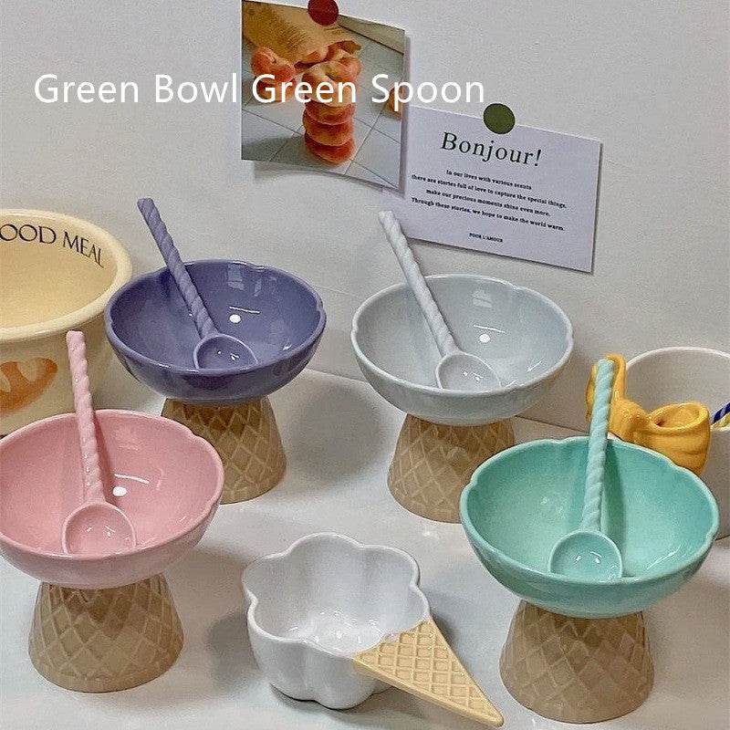 Ceramic Cute Ice Cream Bowl Fruit Bowl Breakfast Oatmeal Fried - Mubimart
