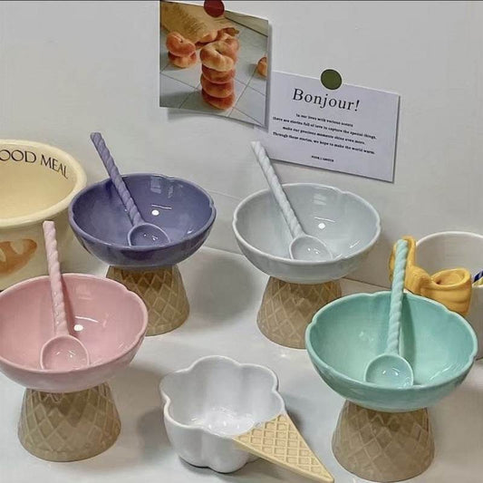 Ceramic Cute Ice Cream Bowl Fruit Bowl Breakfast Oatmeal Fried - Mubimart