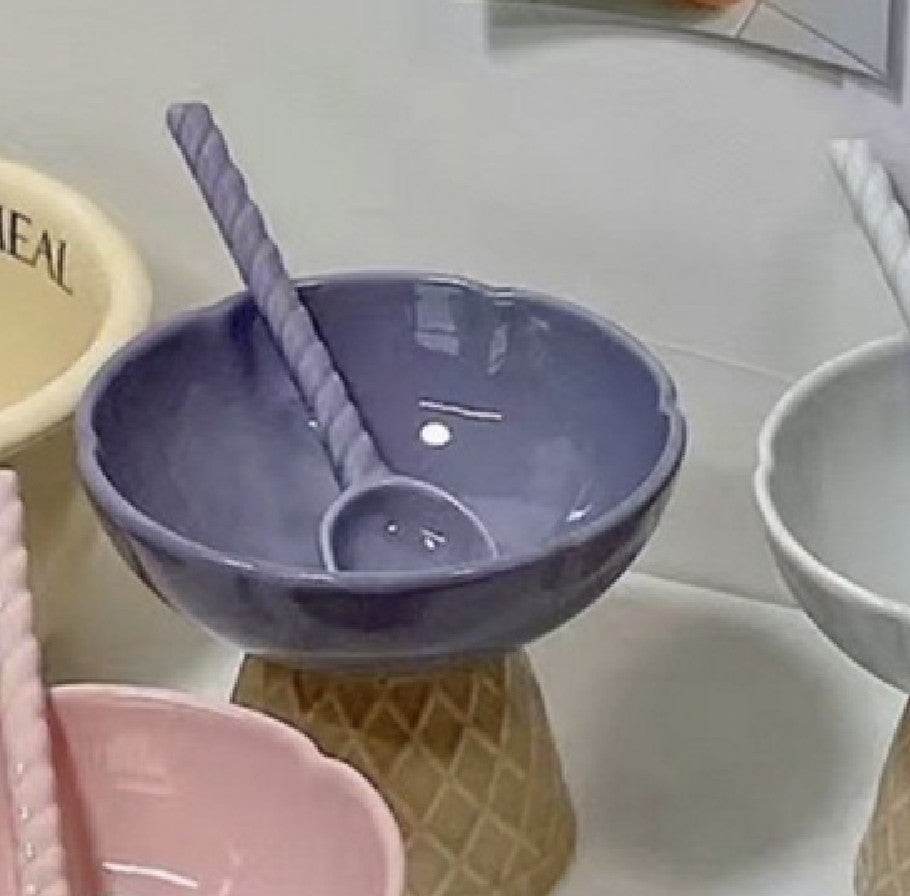 Ceramic Cute Ice Cream Bowl Fruit Bowl Breakfast Oatmeal Fried - Mubimart