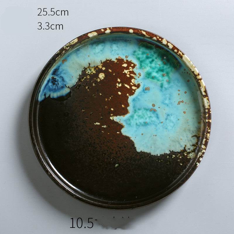 Ceramic Flat Plate Shallow Plate Creative Round Steak Plate Western Pasta Plate Home Fruit Salad - Mubimart
